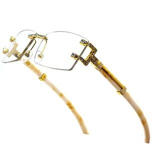 Square Sunglasses Rimless Clear Lens Wood Grain Legs Fashion Men‎ Hip Hop Retro